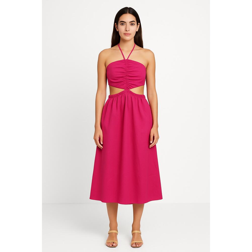 The Drop Brinda Maxi Dress Womens Large Hot Pink Cut Out Pockets Cotton Lined